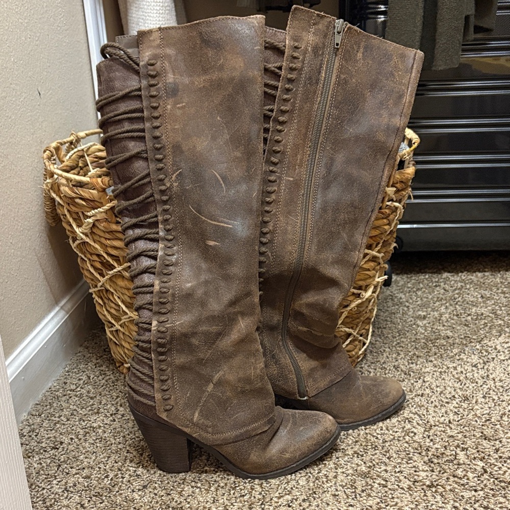 Carlos by Carlos Santana Distressed Brown Heeled Boots